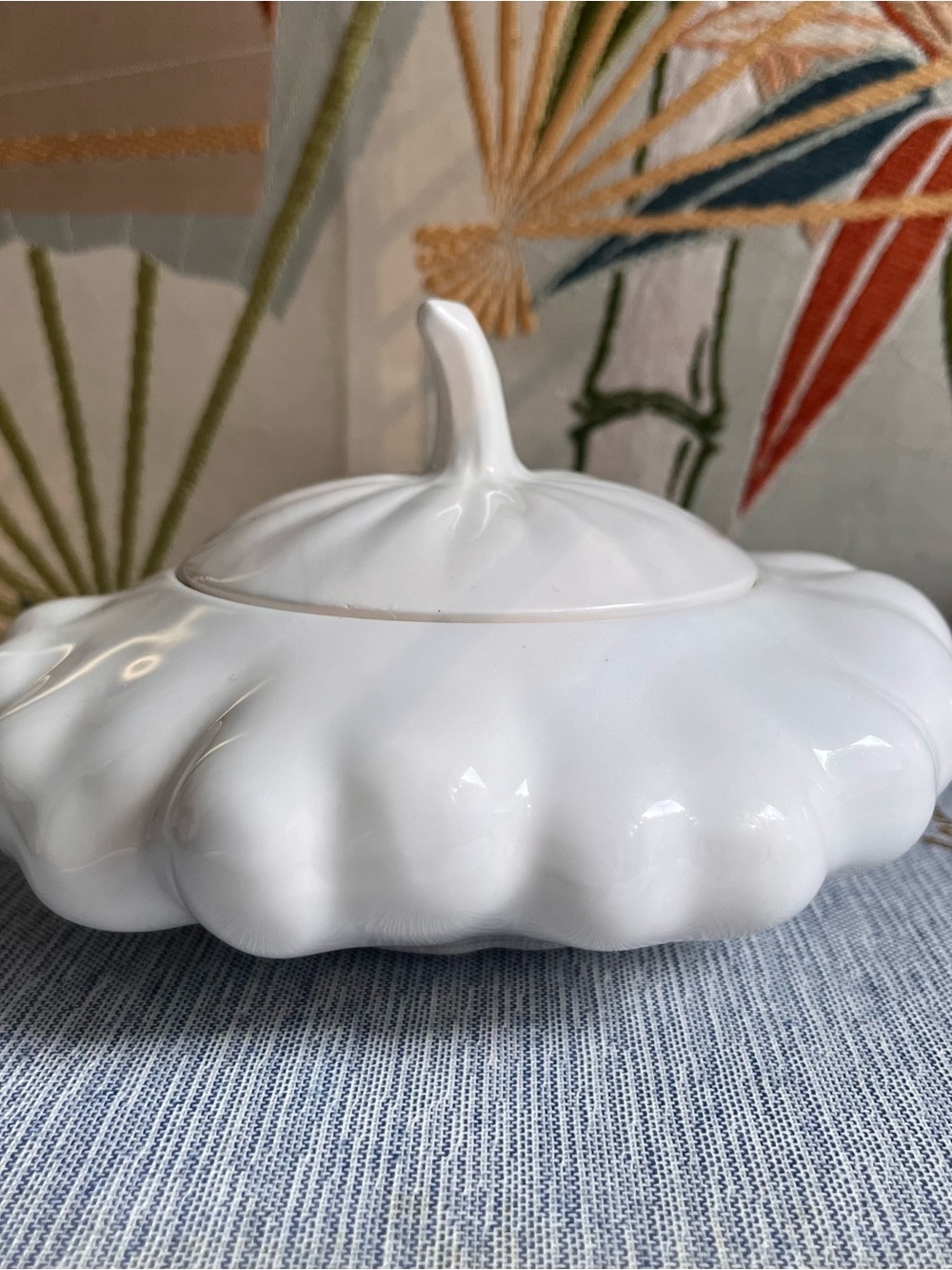 Vintage White Fitz And Floyd Lidded Pumpkin Squash Dish